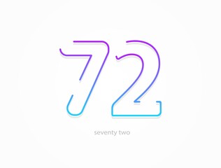 72 number, outline stroke gradient font. Trendy, dynamic creative style design. For logo, brand label, design elements, application and more. Isolated vector illustration