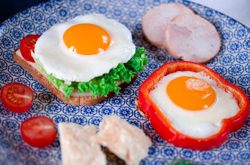 Egg with ham, vegetables and parmesan cheese