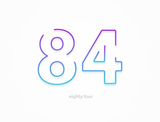 84 number, outline stroke gradient font. Trendy, dynamic creative style design. For logo, brand label, design elements, application and more. Isolated vector illustration
