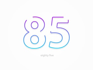 85 number, outline stroke gradient font. Trendy, dynamic creative style design. For logo, brand label, design elements, application and more. Isolated vector illustration