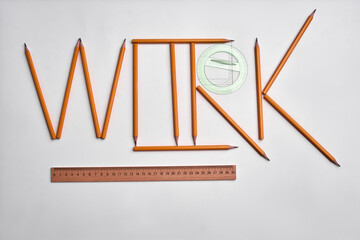 set of different pencils isolated on white. work