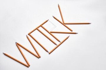 set of different pencils isolated on white. work