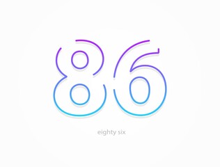 86 number, outline stroke gradient font. Trendy, dynamic creative style design. For logo, brand label, design elements, application and more. Isolated vector illustration