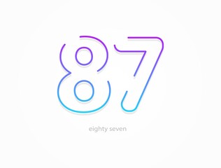 87 number, outline stroke gradient font. Trendy, dynamic creative style design. For logo, brand label, design elements, application and more. Isolated vector illustration