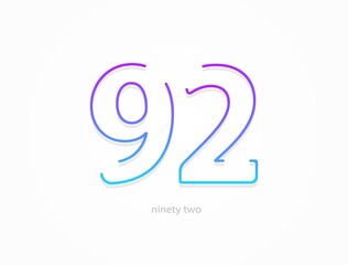 Fototapeta premium 92 number, outline stroke gradient font. Trendy, dynamic creative style design. For logo, brand label, design elements, application and more. Isolated vector illustration