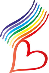 Naklejka premium Welle mit den Farben des Regenbogens und ein rotes leuchtendes Herz als Zeichen der Menschlichkeit und Liebe