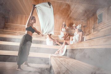 Sauna ritual performed by a master for group of people