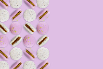 French cookies andBright background with a rows of macaroons and copy space