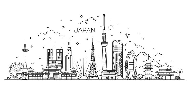 Japan vacation icons set. Vector icons