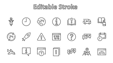 Set of Help And Support Vector Line Icons. Contains such Icons as Handbook, Book, Online Help, Tech Support and more. Editable Stroke. 32x32 Pixels