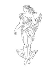 Vector hand drawn  illustration of woman with greek profile and drapery isolated. Creative tattoo artwork. Template for card, poster, banner, print for t-shirt, pin, badge, patch.