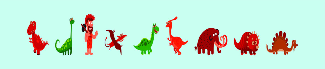 set of dinosaurs and caveman cartoon icon design template with various models. vector illustration