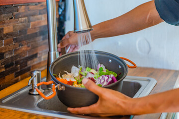 cooking in a kitchen