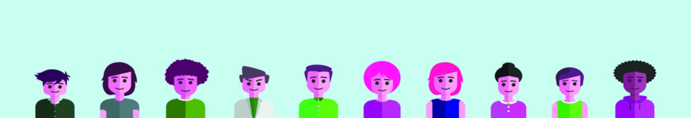 set of people avatar cartoon icon design template with various models. vector illustration