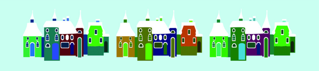set of house with snows cartoon icon design template in various models. vector illustration