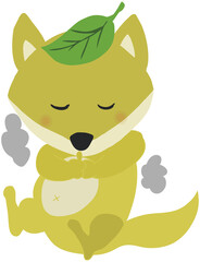 葉っぱを頭にのせて化ける可愛い狐のイラスト
