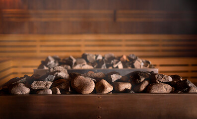 Sauna heater with hot stone background mockup