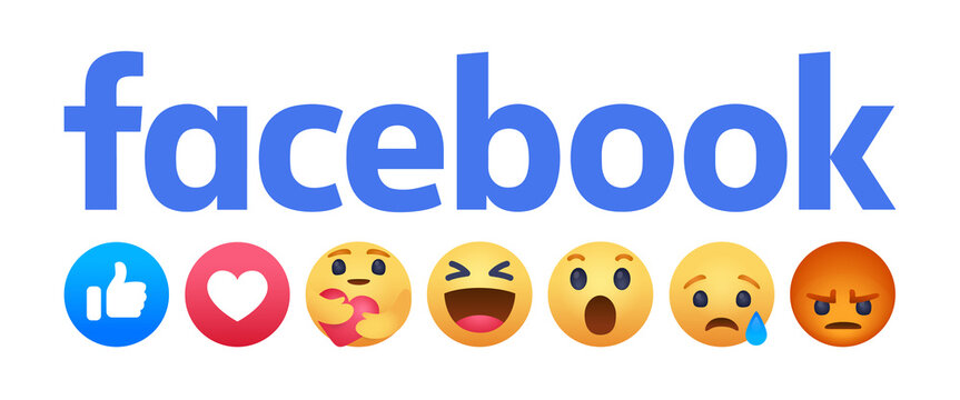 Set Of Facebook Empathetic Emoji Reactions With Facebook Logo