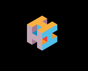 Obraz premium Abstract Geometry isometric Cube box logo design concept Rotated Letter H
