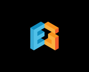 Abstract Geometry isometric Cube box logo design concept Rotated Letter E G