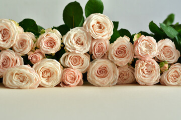 Flowers composition. Flower card mockup. Mother's Day, Valentine's Day, February 14th, birthday. Copy space. Congratulatory template. Wedding invitation.