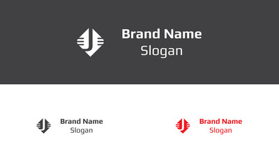 Minimal J Letter Iconic Square White-Black-Red Color Logo Design Template and Vector Illustration