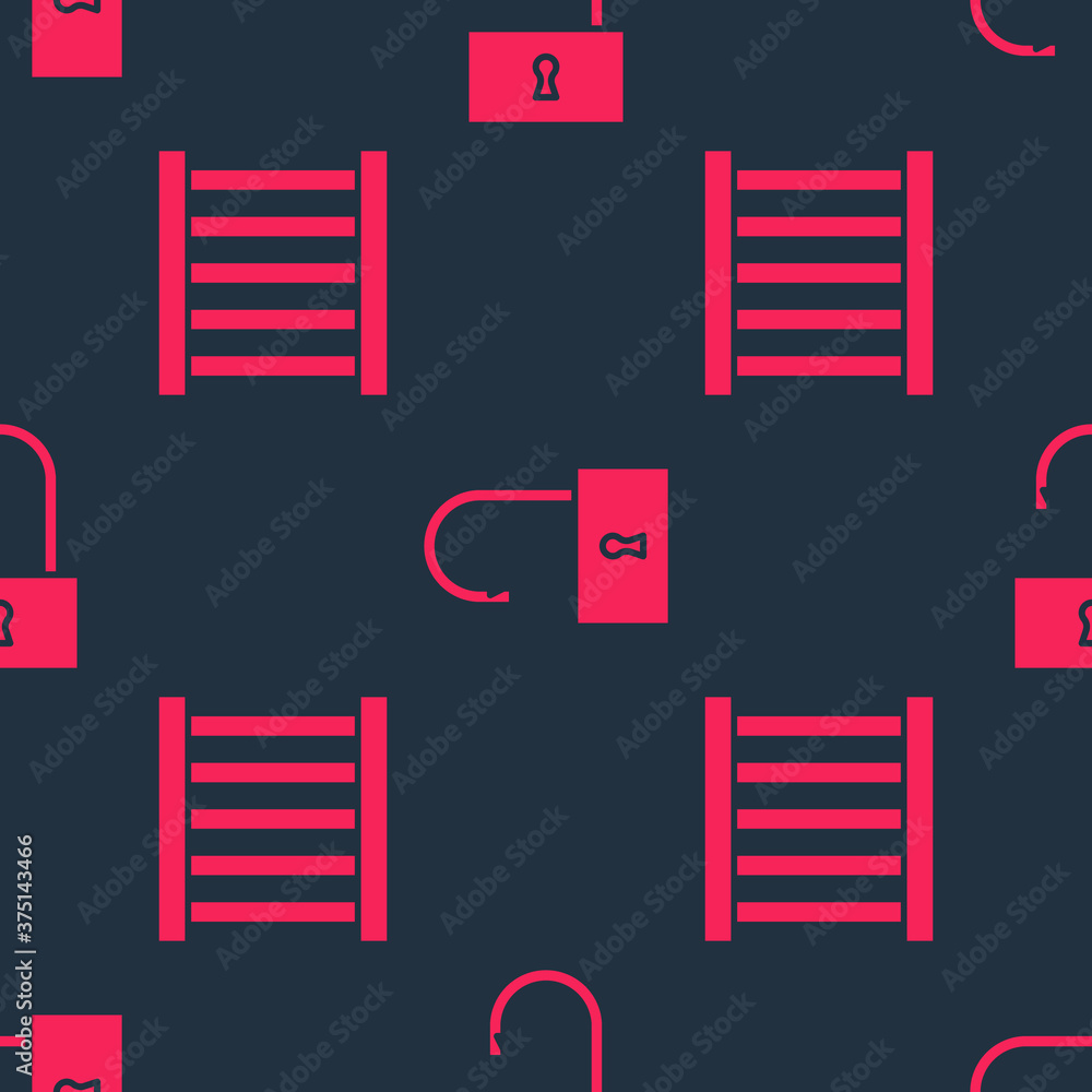 Aufkleber set prison window and open padlock on seamless pattern. vector illustration