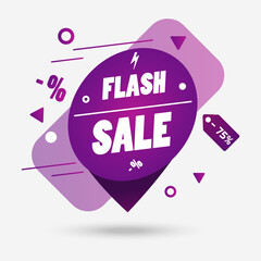 Flash sale banner vector template, violet color and motion 3d effect for store, shop or market. Eps 10 vector