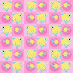 Angel Fish Cute Illustration, Cartoon Funny Character, Pattern Wallpaper 