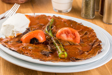 Turkish Traditional iskender kebap or doner kebab