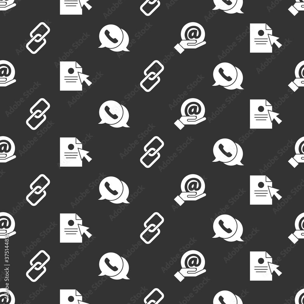 Aufkleber set mail and e-mail in hand, document and cursor, chain link and telephone with speech bubble chat o