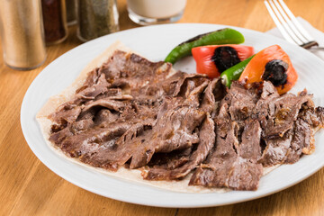 Turkish Traditional iskender kebap or doner kebab