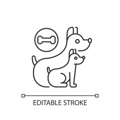 Dog day camp linear icon. Professional pet sitting center. Domestic animal nursery thin line customizable illustration. Contour symbol. Cute puppies vector isolated outline drawing. Editable strokes