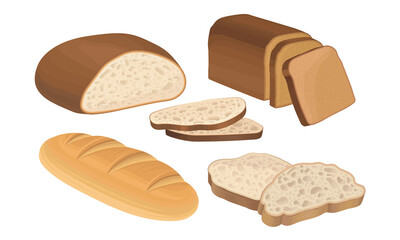 Starchy Foods or Baked Goods with Loaf of Bread Vector Set