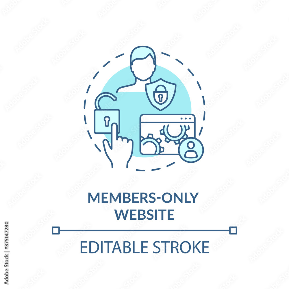 Poster members only website concept icon. internet business, membership program idea thin line illustration