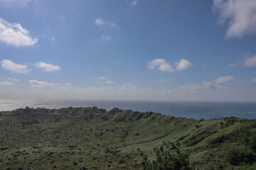 A view of the sea from the mountains of Jeju Island, South Korea