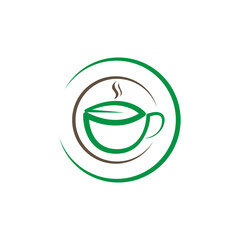 Leaf-looking coffee plate and cup, vector symbol