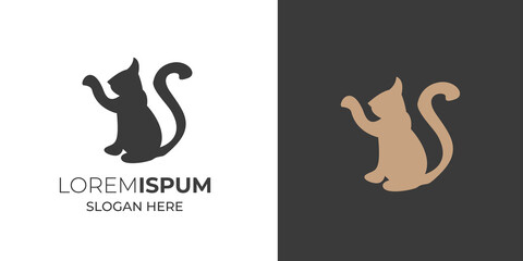 cats play on field funny cute line art logo design .cats silhouette logo template vector illustration vintage minimal retro
 icon mono line for emblems, badges, labels template 3