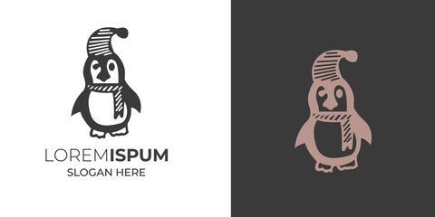 Penguin. Logo, Element logo. Black and white penguin and penguin with shadows and colors. polar Vector.penguin vector icon logo cartoon character fish salmon illustration doodle 5