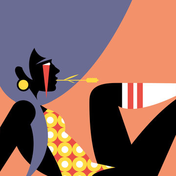 Blue haired woman in the countryside