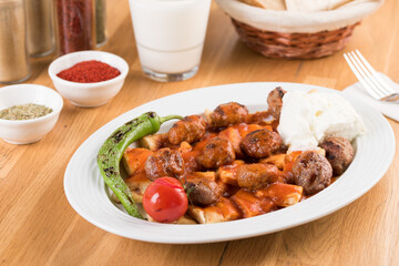 Turkish meatball traditional kofte. Spicy meatballs Kebab or Kebap.