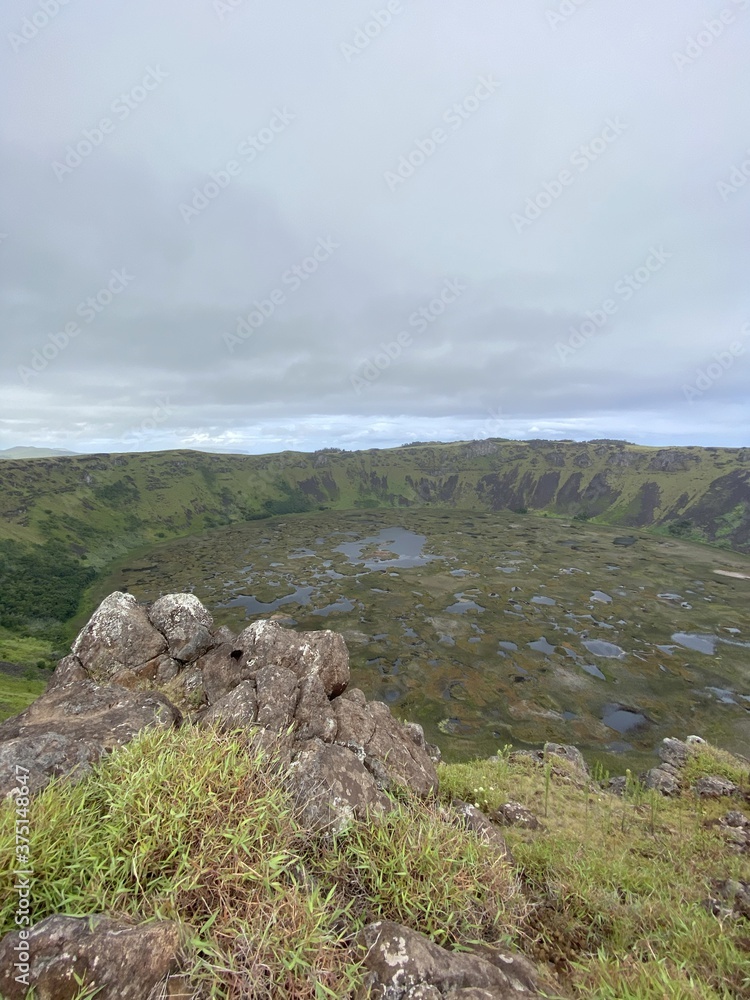 Sticker Cratère du volcan Rano Kau à l'île de Pâques