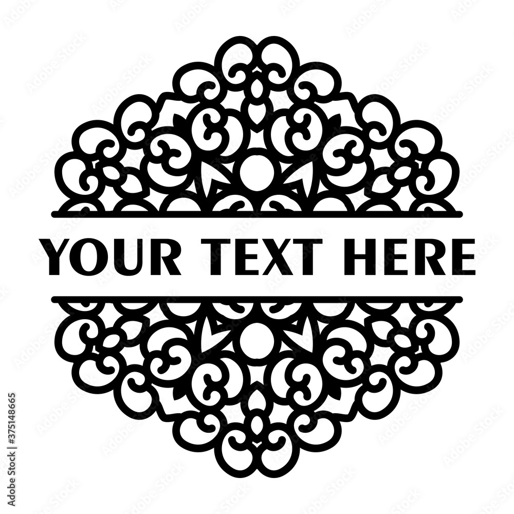 Fototapete vector simple black split monogram mandala with abstract elements, isolated on white background. ori