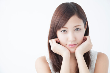 Fototapeta premium 頬杖をつく女性