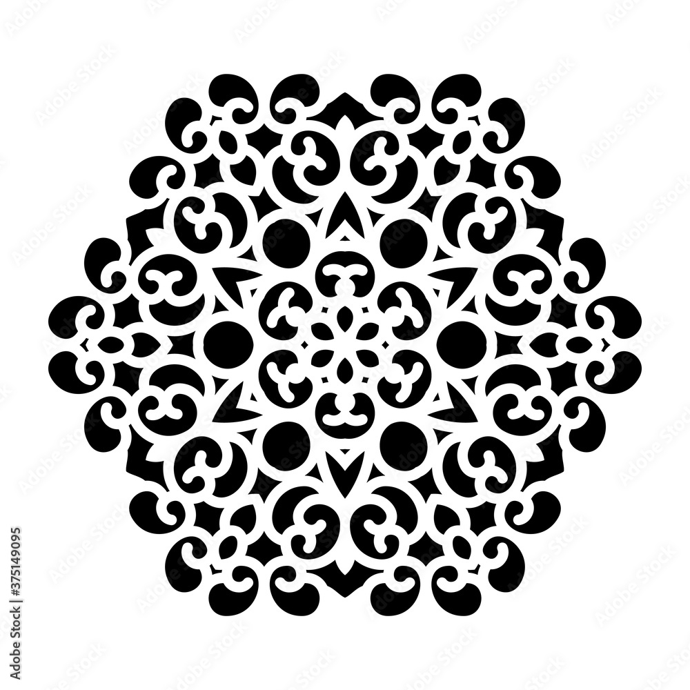 Fototapete vector simple black mandala with abstract elements, isolated on white background. oriental ethnic or