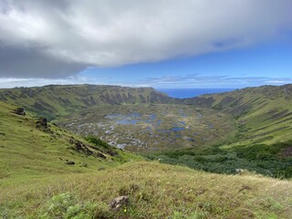 Fototapeta na wymiar Cratère du volcan Rano Kau, île de Pâques 