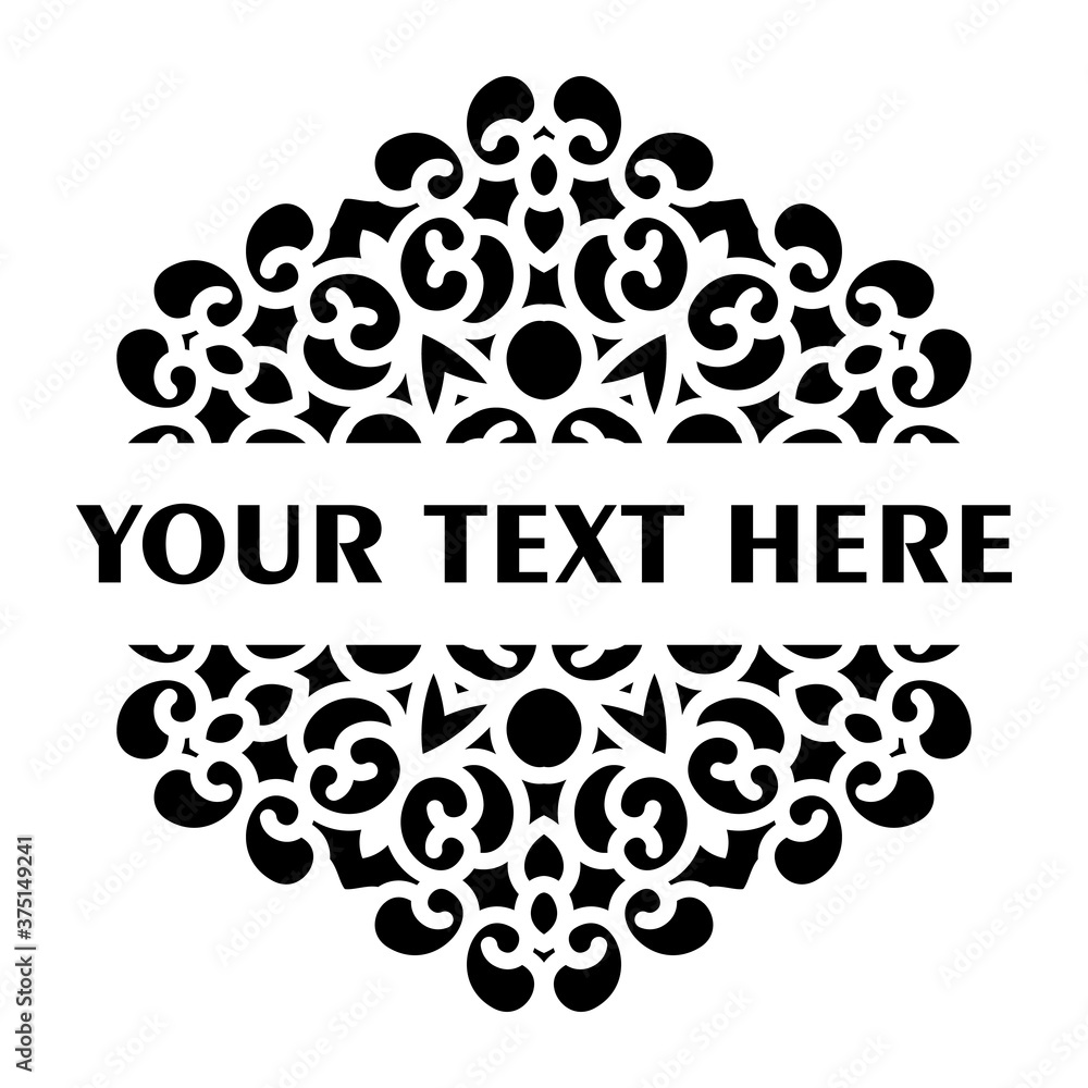 Poster vector simple black split monogram mandala with abstract elements, isolated on white background. ori