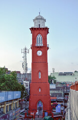 Straight View of Clock Tower, Ludhiana, Punjab, India, especially known as Ghanta Ghar, this image...