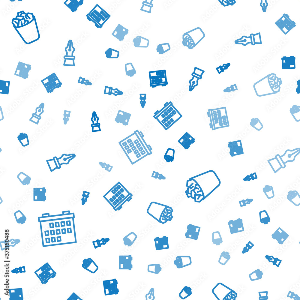 Poster set line calendar, full trash can and fountain pen nib on seamless pattern. vector.