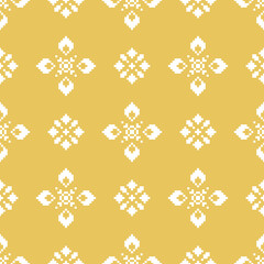 Seamless lace pattern with folkloric floral ornament in scandinavian retro style. Stock illustration for background, wallpaper, textile, scrapbooking, wrapping paper.